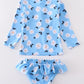 Blue Daisy Print 2Pc Girl Swimsuit Upf50+