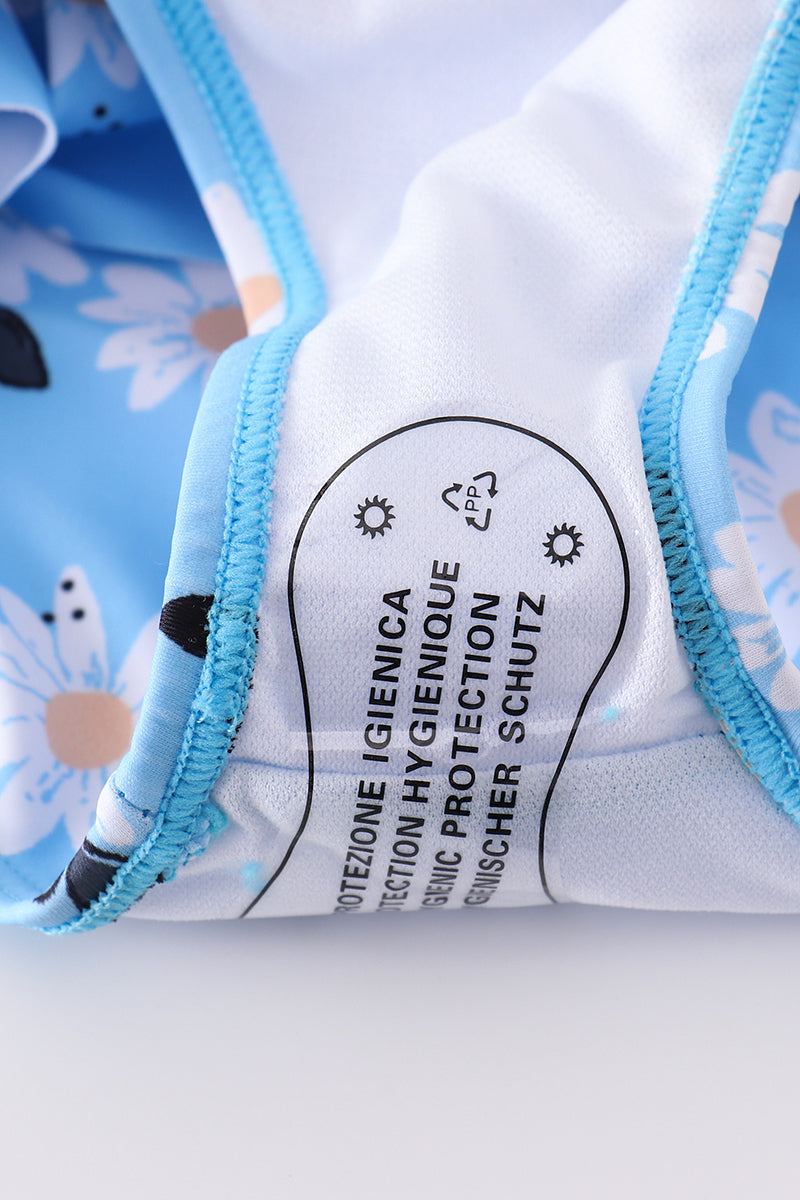 Blue Daisy Print 2Pc Girl Swimsuit Upf50+