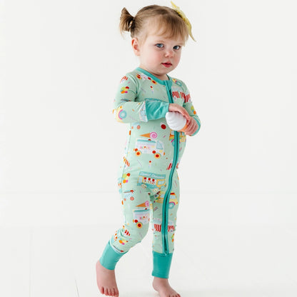 Sundae Funday Zip Romper w/Convertible Footies