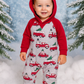 Red & Grey Holiday Tree Cars Raglan Romper