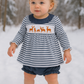 Navy Stripe Deer Embroidery Bloomer Set