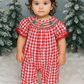 Red Christmas Tree Hand Smocked Gingham Romper