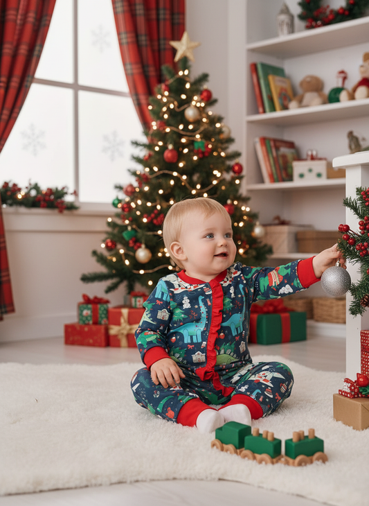 Green Dinosaur Print Ruffle Romper