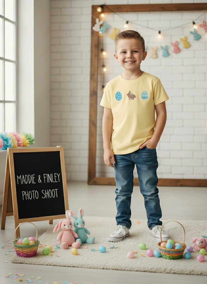 Premium Mustard Bunny Egg Embroidery Top