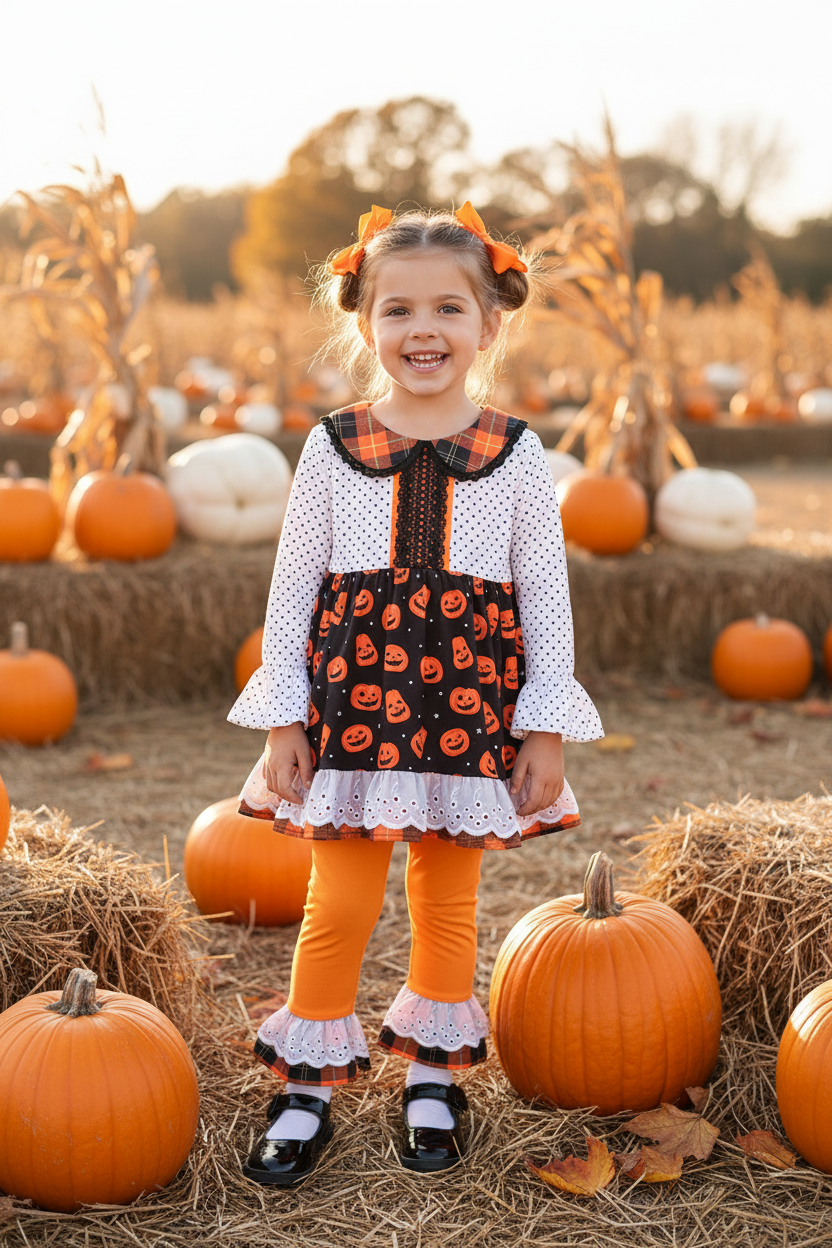 Premium Orange Halloween Pumpkin Girl Set