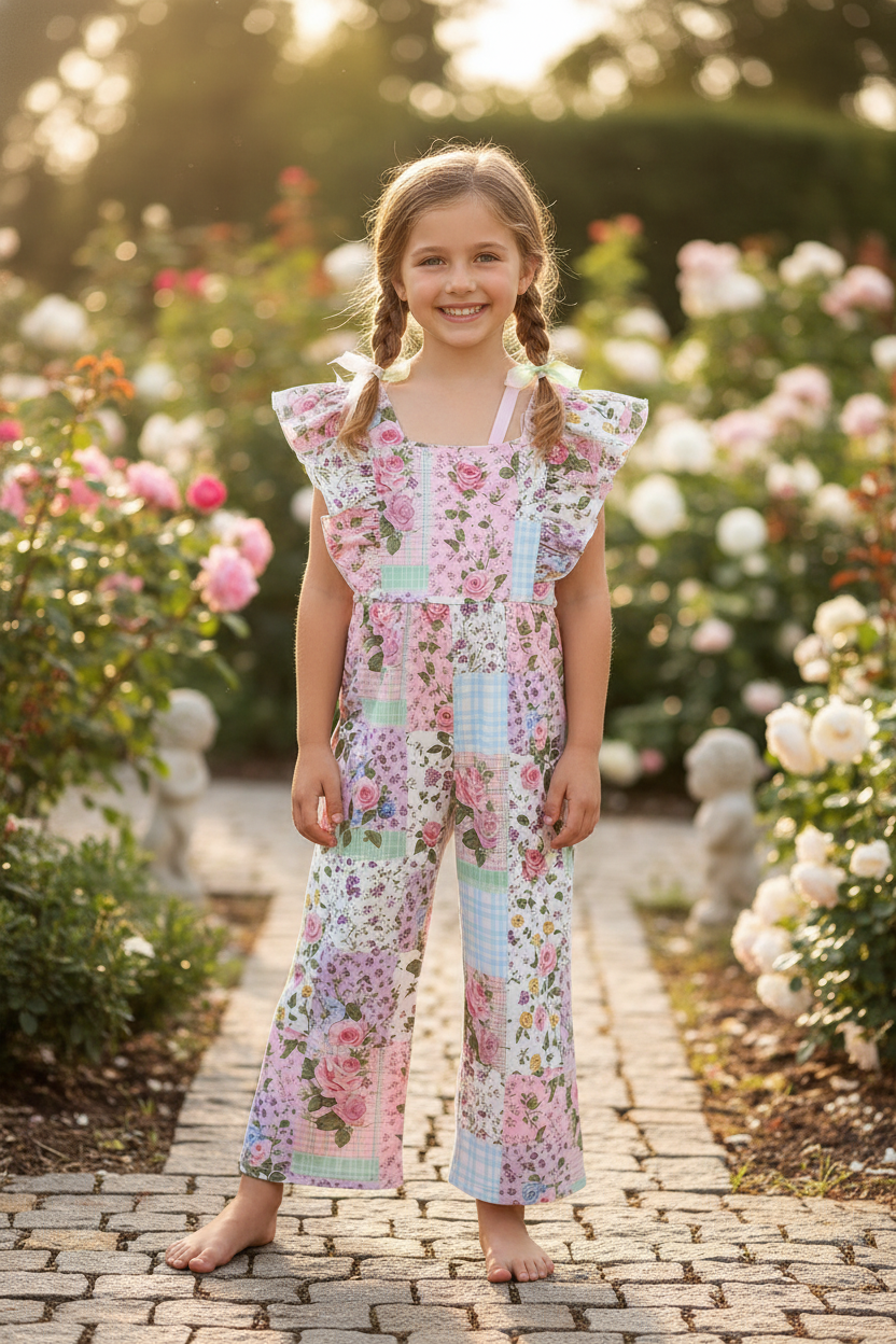 Purple Floral Checkered Ruffle Jumpsuit