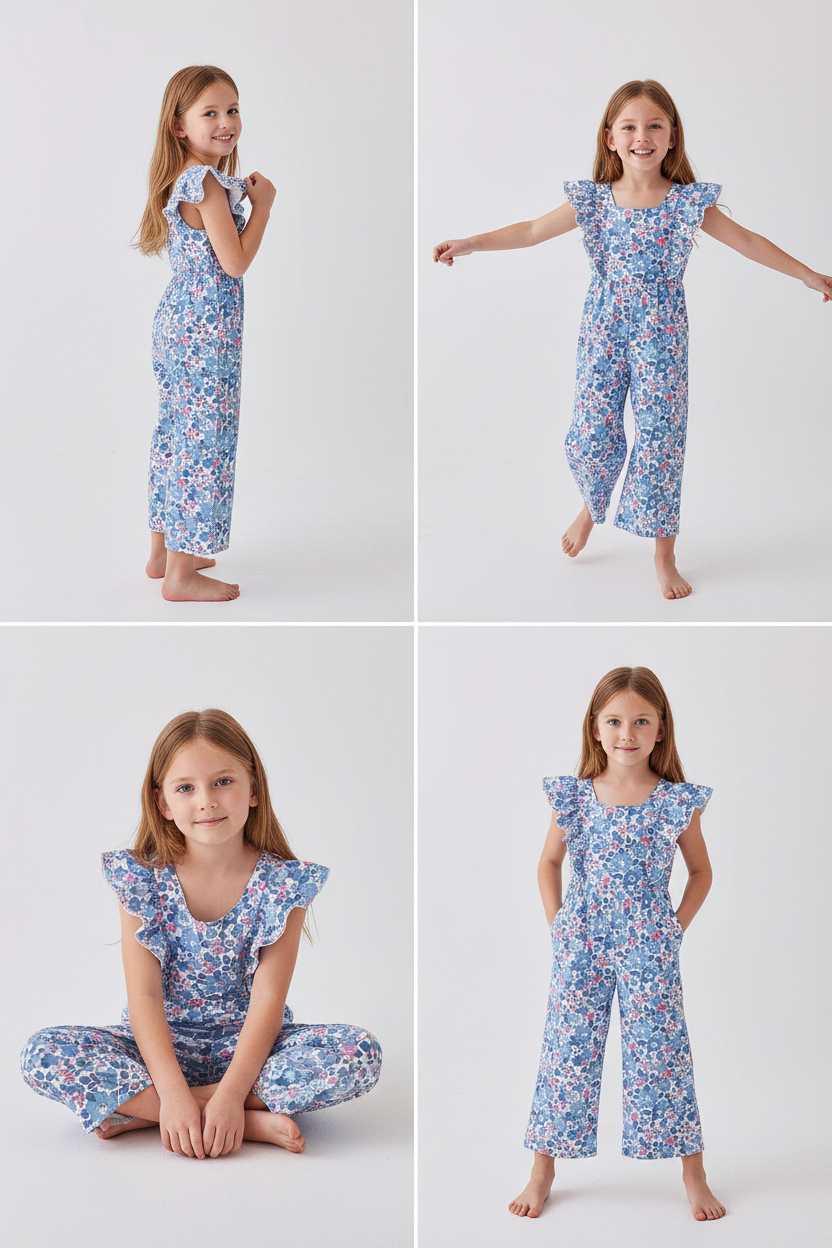 Blue Floral Ruffle Jumpsuit