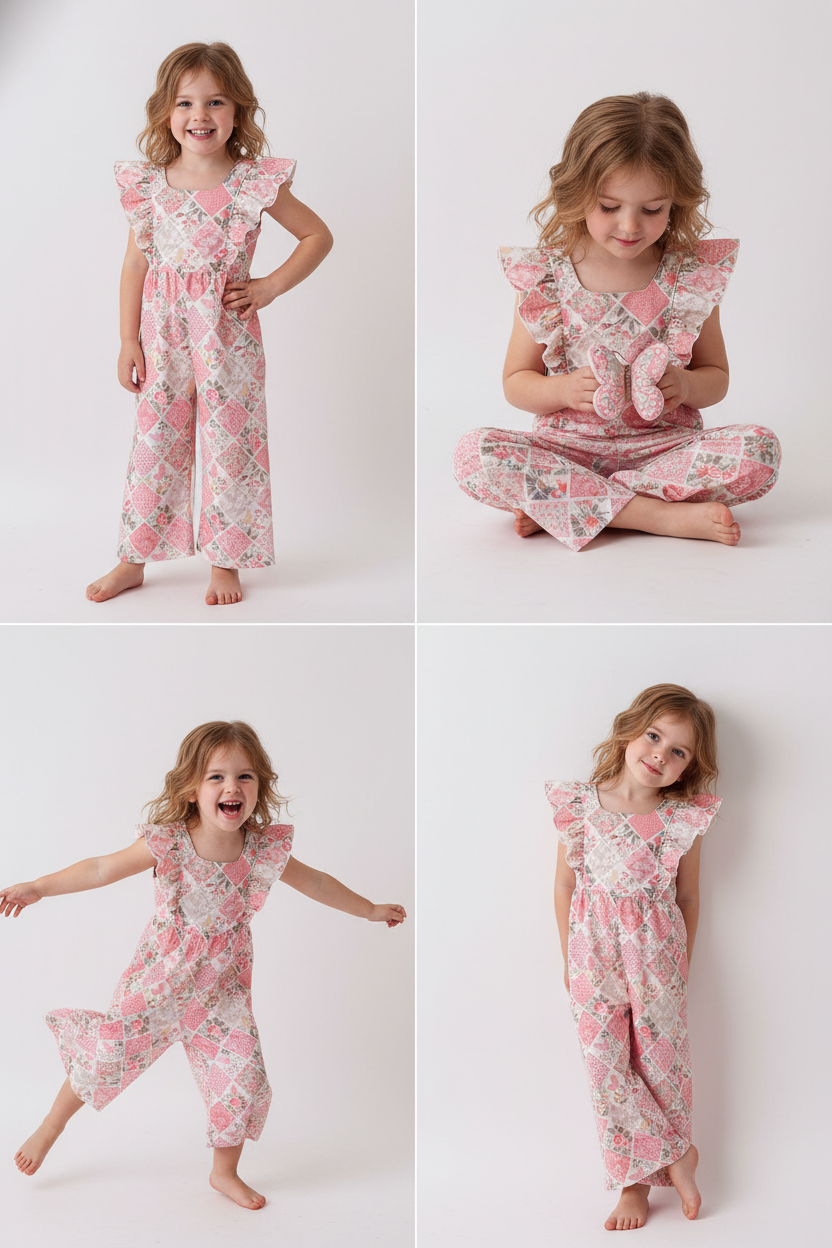 Pink Floral Checkered Ruffle Jumpsuit