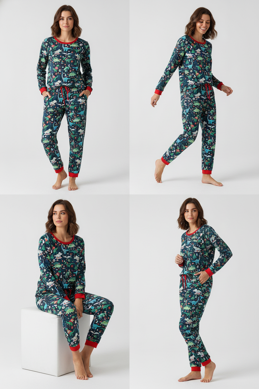 Green Dinosaur Print Mom Pajamas Pants