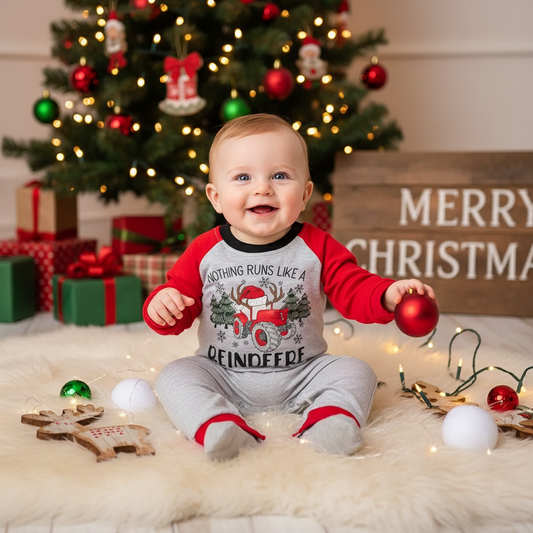 Grey "Nothing Runs Like a Reindeere" Raglan Romper
