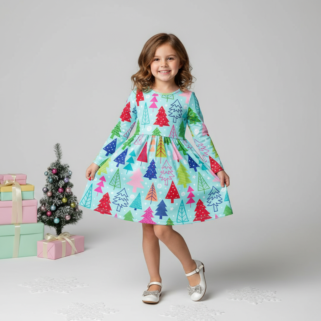 Christmas Trees Aqua Doodle Dress