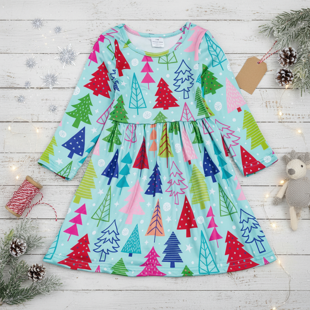 Christmas Trees Aqua Doodle Dress